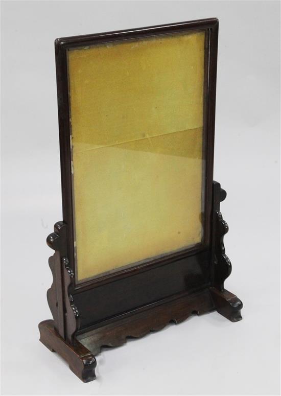 A Chinese rosewood table screen, early 20th century, 83 x 55.5cm. Aperture of frame 60 x 42cm.